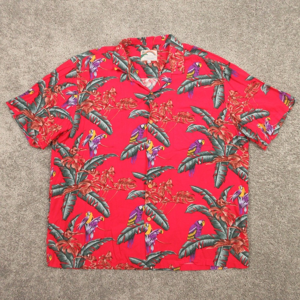 Paradise Found Shirt Mens XL Red Floral Magnum PI Hawaiian Aloha Vacation Camp